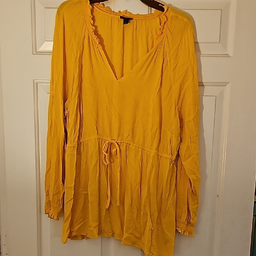 Torrid Yellow V-Neck Long Sleeve Relaxed Tie Front Blouse